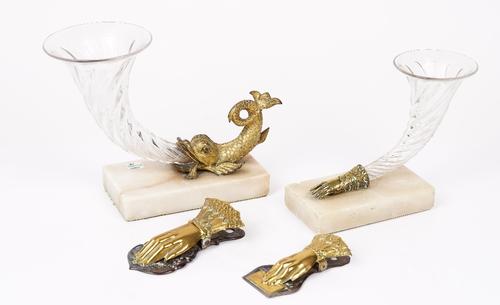 A 19th century gilt-metal and glass cornucopia mantel vase (4)