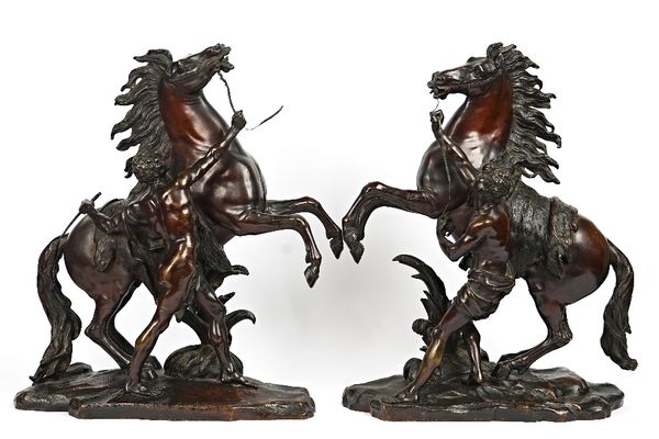 A LARGE PAIR OF FRENCH BRONZE MODELS OF THE MARLY HORSES