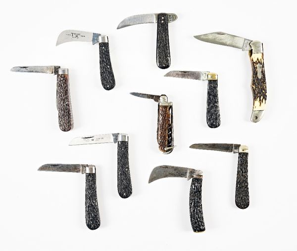 Ten bone handled pocket knives (10)