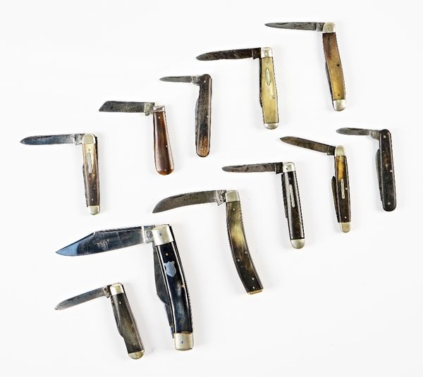 Eleven horn handled pocket knives (11)