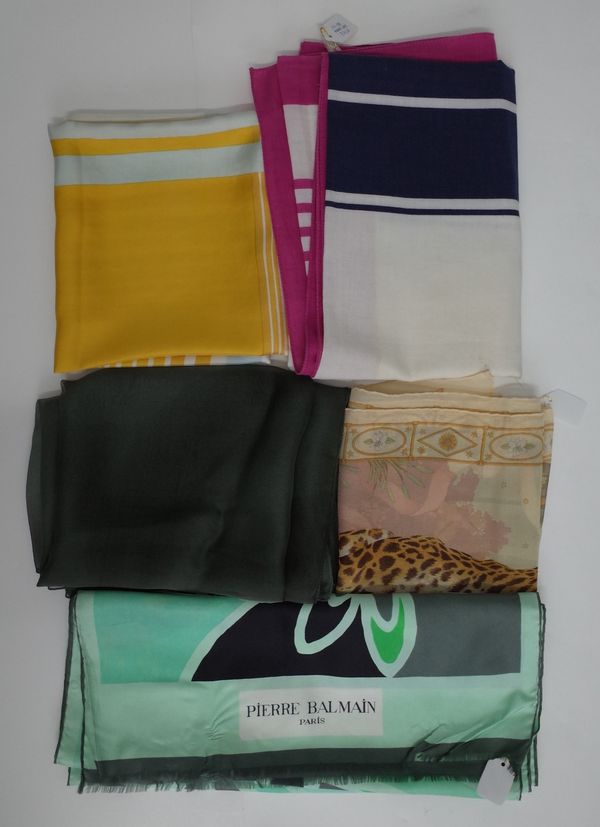 A collection of designer silk scarves comprising (5)