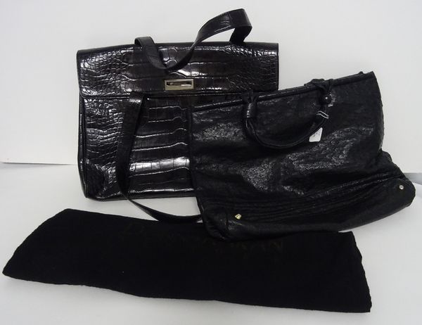 A Donna Karen New York black leather crocodile effect twin handled work bag (2)