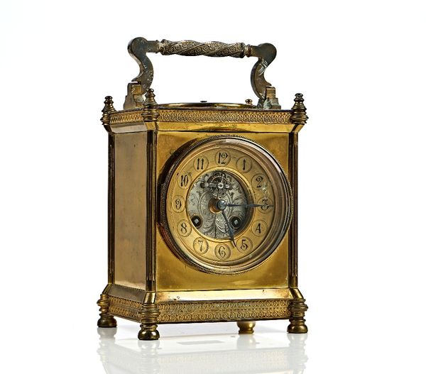 A French gilt brass cased goliath carriage clock