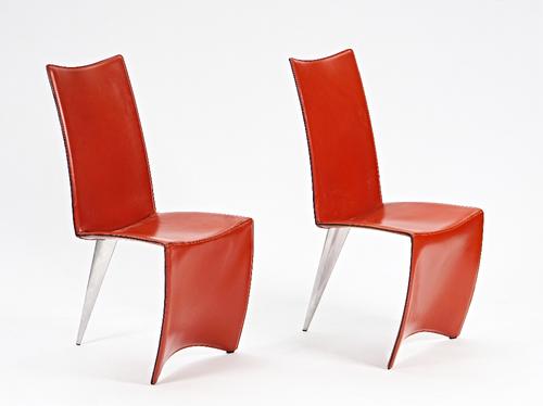 A LEPH BT STARK, a pair of tan leather upholstered side chairs