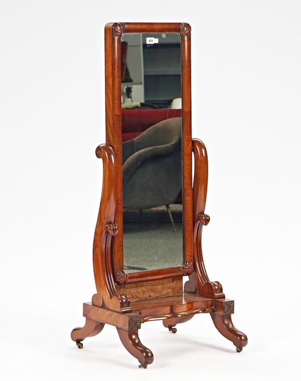 A small mid-19th century mahogany cheval mirror