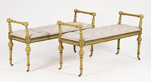 A pair of 19th century French later green painted window seats