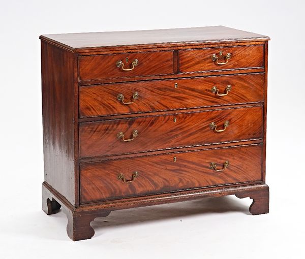 A George III mahogany chest of two short and three long graduated drawers on bracket feet, 109cm wide x 96cm high.