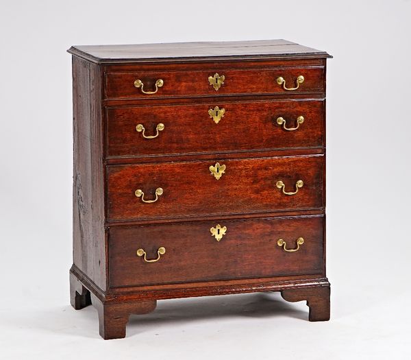 A mid-18th century oak chest of four long graduated drawers, on bracket feet, 89cm wide x 101cm high.