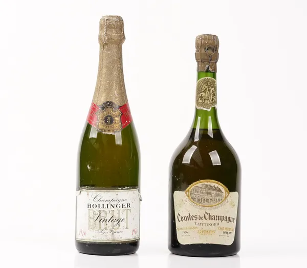 A bottle of 1966 Taittinger Comtes de Champagne and a 75cl bottle of  1976 Bollinger Brut vintage champagne (2)