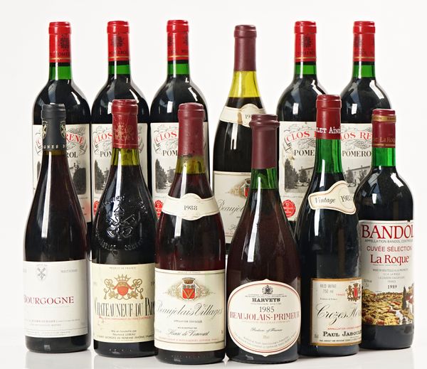 Twelve bottles of mixed French red wines