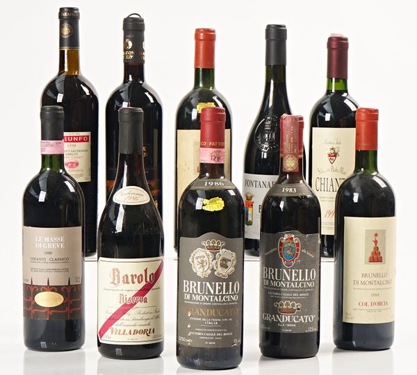 Ten bottles of mixed Italian and Chilean red wines