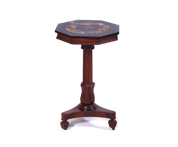 A WILLIAM IV OCCASIONAL TABLE WITH SPECIMEN MARBLE OCTAGONAL TOP