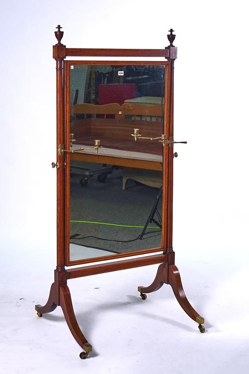 A REGENCY INLAID MAHOGANY CHEVAL MIRROR