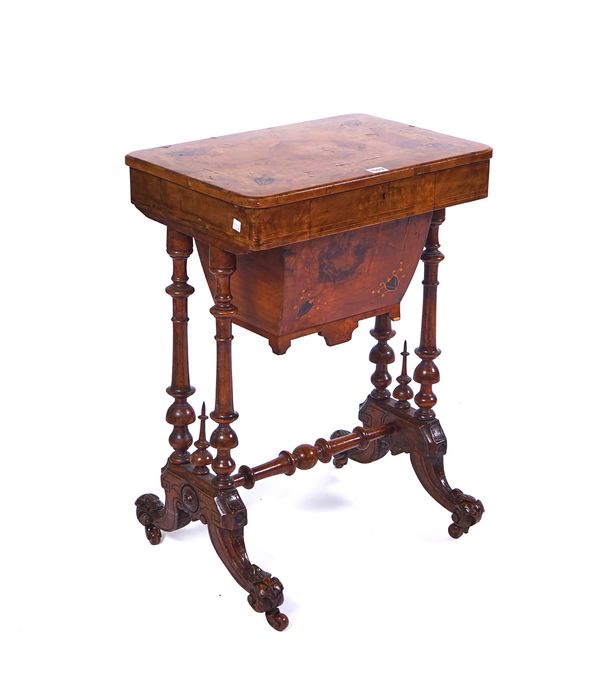 A VICTORIAN INLAID WALNUT SEWING TABLE