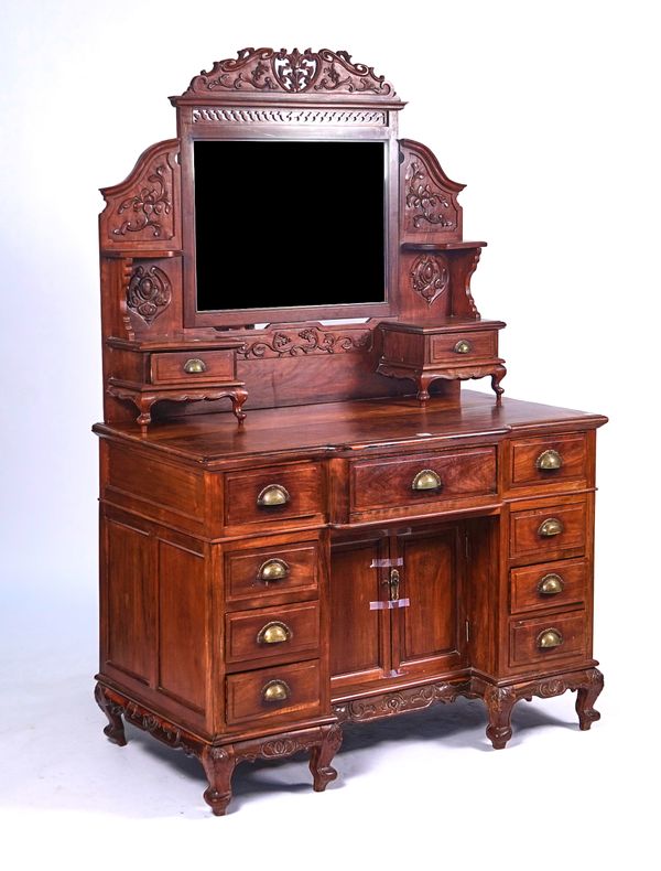 A LATE 19TH CENTURY CHINESE EXPORT HARDWOOD DRESSING TABLE