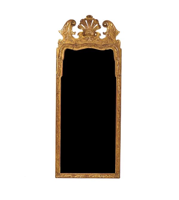 A GEORGE II STYLE GILT FRAMED WALL MIRROR