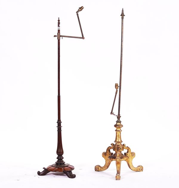 A REGENCY MAHOGANY POLE SCREEN BASE CONVERTED TO A READING LAMP