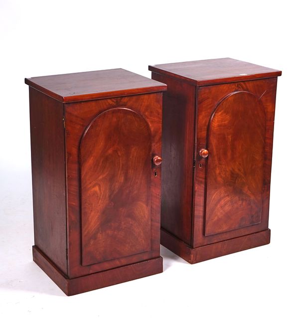 A PAIR OF 19TH CENTURY MAHOGANY SINGLE DOOR PEDESTALS