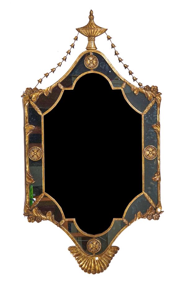 AN EARLY 20TH CENTURY GILT METAL FRAMED NEOCLASSICAL MARGINAL WALL MIRROR