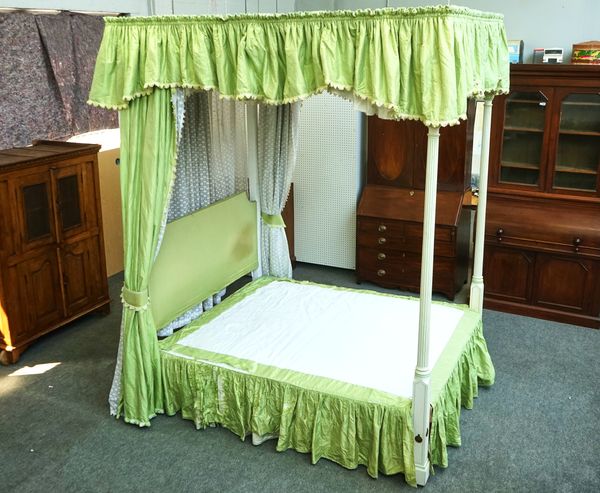 A 20TH CENTURY GREEN AND CREAM PAINTED FOURPOSTER BED