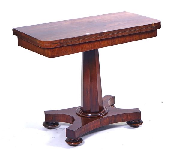 A WILLIAM IV ROSEWOOD D-SHAPED CARD TABLE