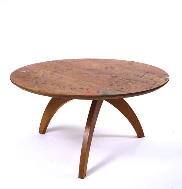 CONTEMPORARY DESIGN; A 20TH CENTURY BEECH CIRCULAR KITCHEN TABLE