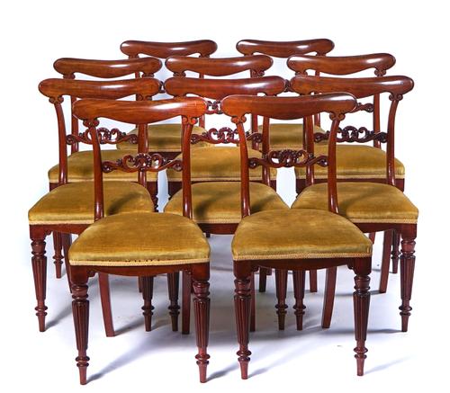 W.HUXLEY; A SET OF TEN WILLIAM IV MAHOGANY DINING CHAIRS