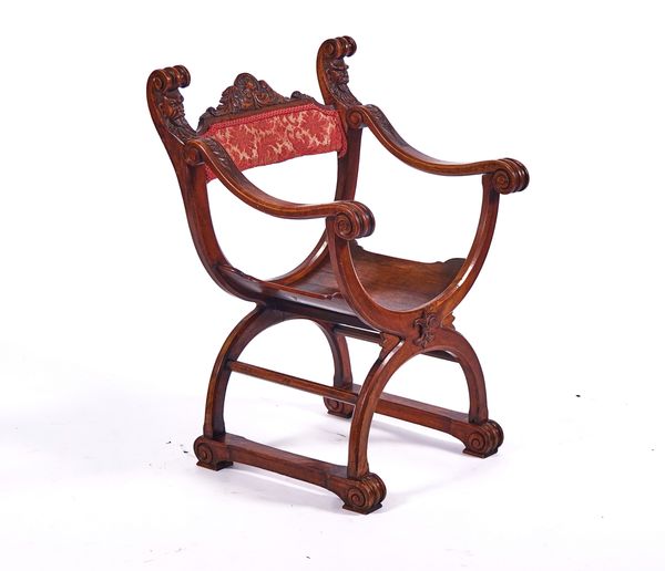 A 19TH CENTURY ITALIAN WALNUT SAVONAROLA CHAIR