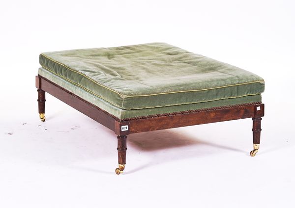 A LARGE RECTANGULAR STAINED BEECH FOOTSTOOL