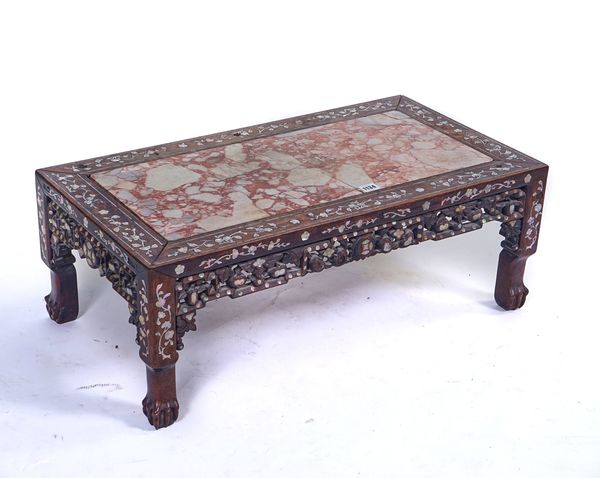 A 19TH CENTURY CHINESE MOTHER-OF-PEARL INLAID RECTANGULAR TABLE