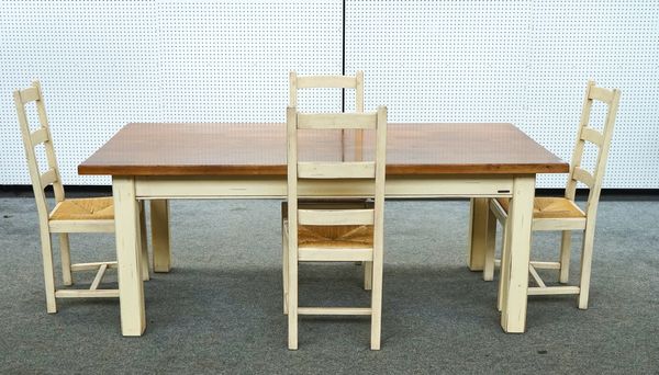 FIRED EARTH; AN OAK KITCHEN TABLE ON PAINTED BASE