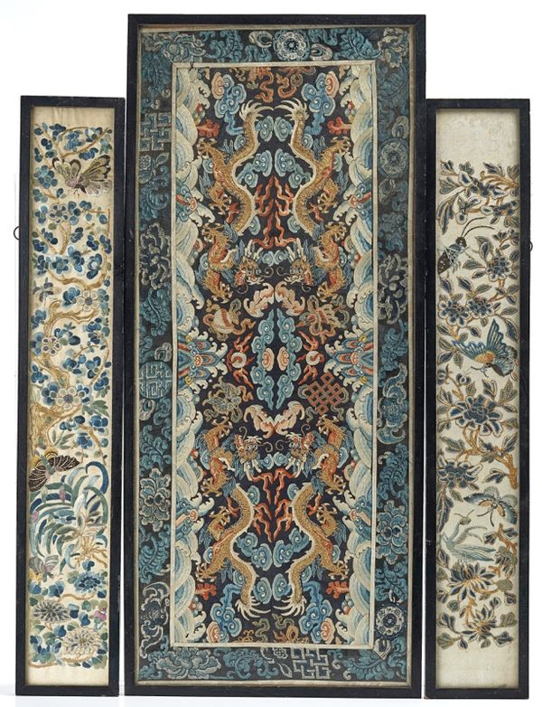A PAIR OF CHINESE EMBROIDERED SLEEVE PANELS