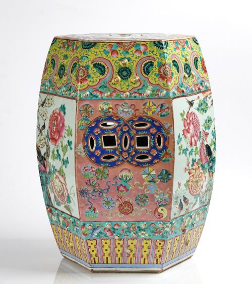 A GOOD CHINESE FAMILLE-ROSE HEXAGONAL GARDEN SEAT