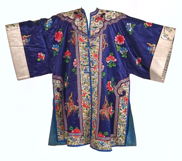 A CHINESE EMBRIODERED BLUE GROUND ROBE