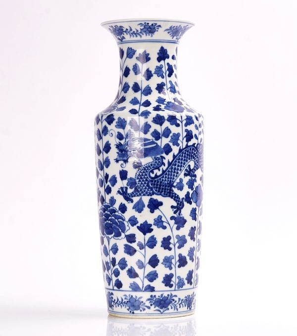 A CHINESE BLUE AND WHITE ROULEAU VASE