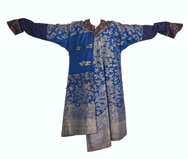 A CHINESE BLUE-GROUND DRAGON ROBE