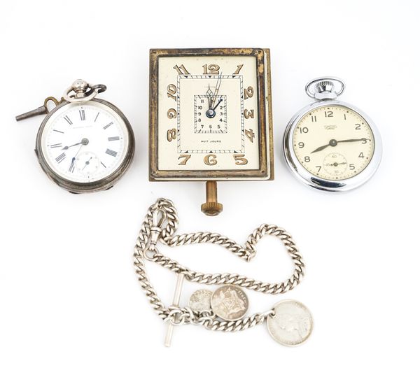 A SILVER CASED KEY WIND OPENFACED POCKET WATCH AND FURTHER ITEMS (5)
