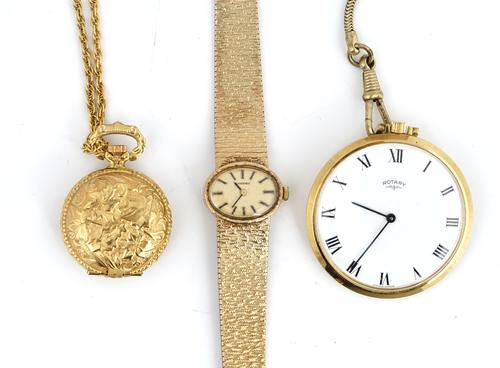 A LONGINES 9CT GOLD LADY'S BRACELET WATCH AND FOUR FURTHER ITEMS (5)