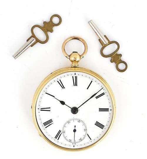 AN 18CT GOLD, KEY WIND, OPENFACED POCKET WATCH