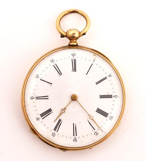 A GOLD CASED, KEY WIND, OPENFACED FOB WATCH