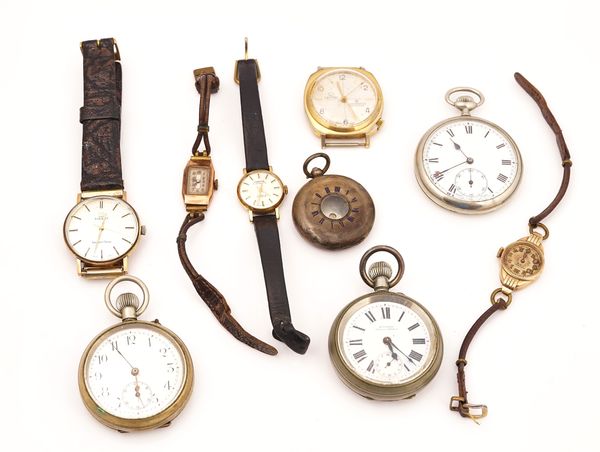 THREE 9CT GOLD CASED WRISTWATCHES AND SIX FURTHER WATCHES (9)