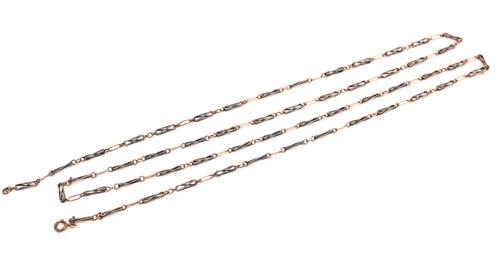 A NIELLO DECORATED AND GILT METAL LONG GUARD CHAIN