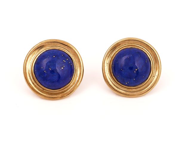 A PAIR OF 9CT GOLD AND LAPIS LAZULI EARSTUDS