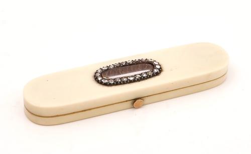 A ROSE DIAMOND AND IVORY HINGE LIDDED TOOTHPICK BOX