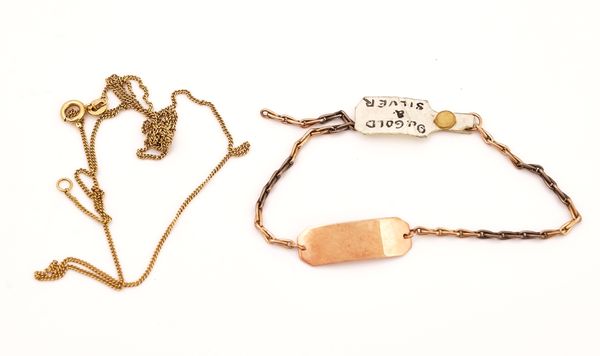 A GOLD NECKCHAIN AND A GOLD AND SILVER IDENTITY BRACELET (2)