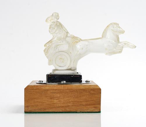 A FROSTED GLASS CAR MASCOT MODELLED AS 'BOADICEA'