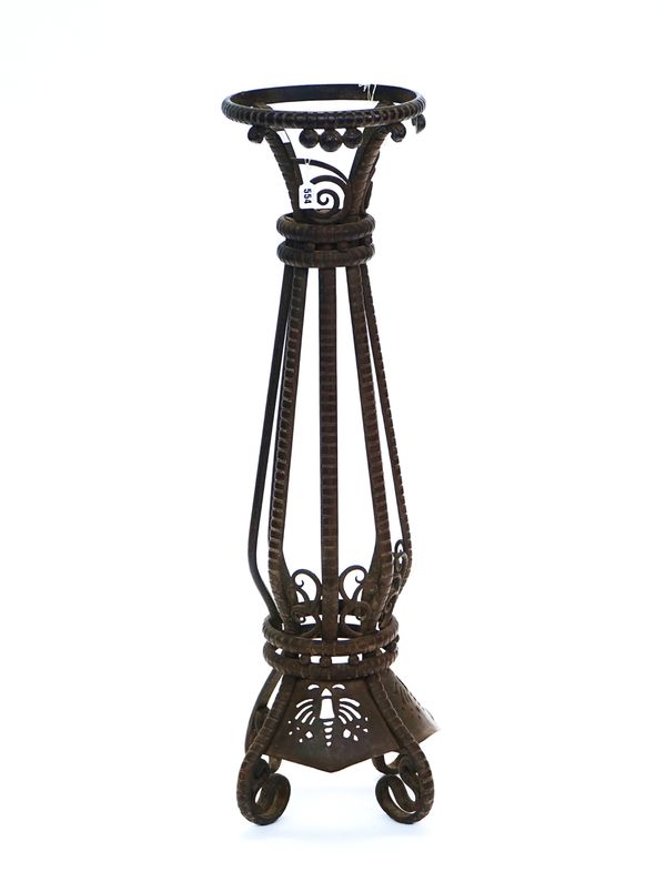 A WROUGHT IRON JARDINIERE STAND
