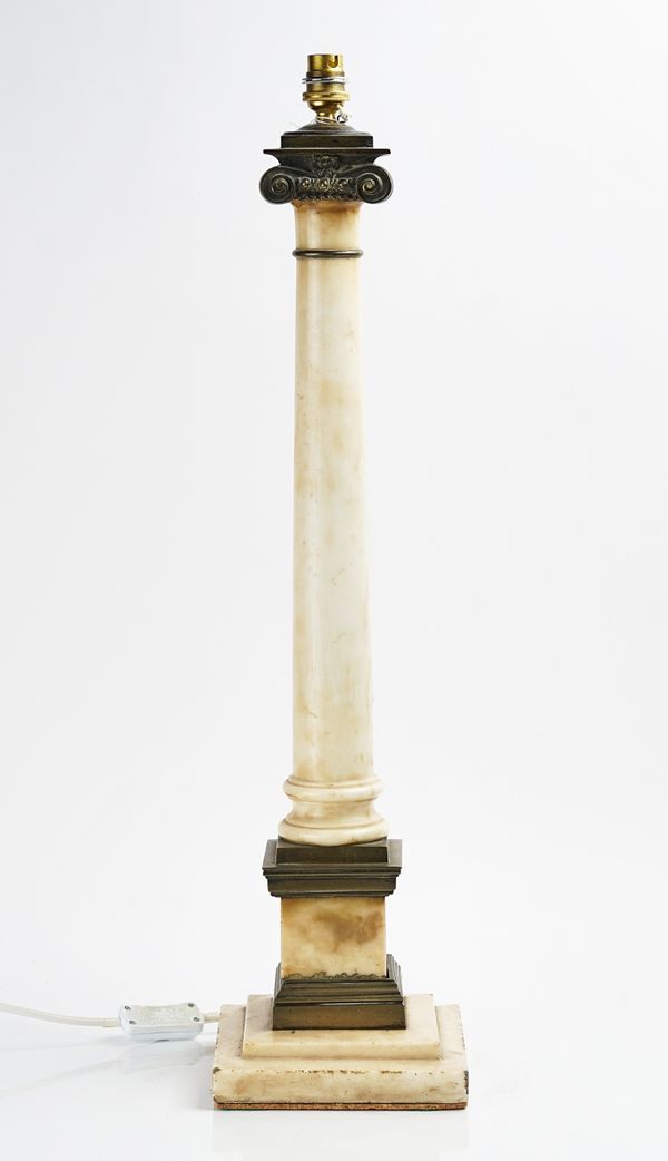 AN ITALIAN ALABASTER GILT-BRONZE MOUNTED COLUMN TABLE LAMP