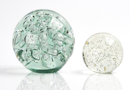 TWO LARGE SPHERICAL GLASS PAPERWEIGHTS (2)