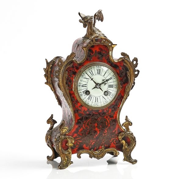 A FRENCH GILT-METAL AND 'BOULLE' INLAID MANTEL CLOCK